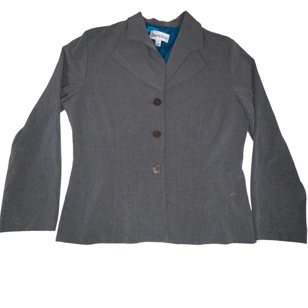 Danny & Nicole Button Front Blazer Jacket Womens 14 Gray Textured Stretch